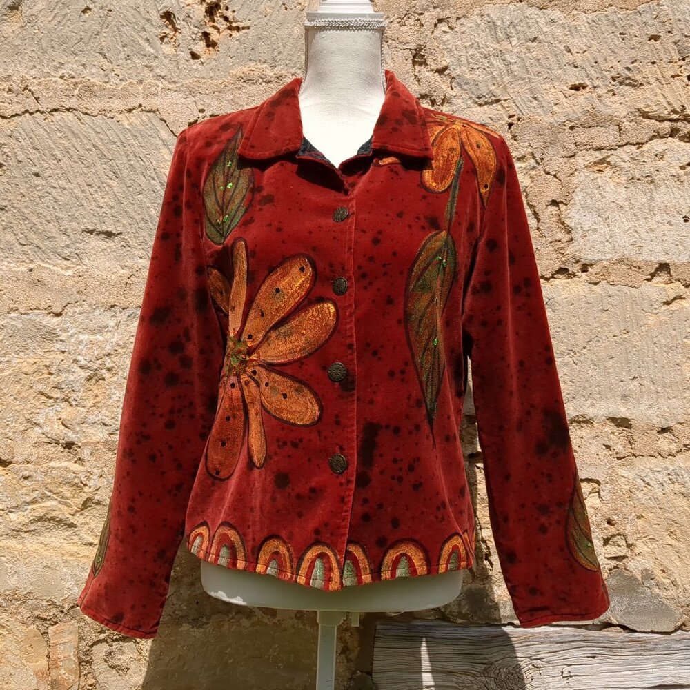 Alex Kim Floral Painted Red Fall Jacket